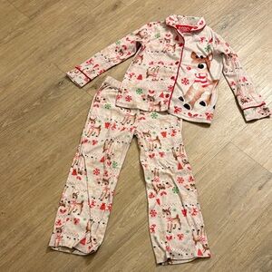 Festive Reindeer Kids Pajama Set - Cream and Red
